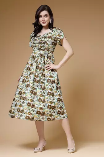 mehandi floral print rayon dress