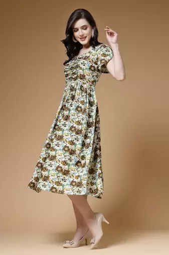 mehandi floral print rayon dress