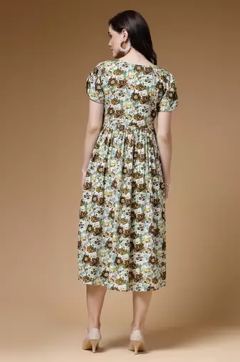 mehandi floral print rayon dress