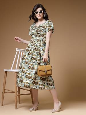 mehandi floral print rayon dress 1