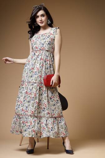 Indibelle offwhite ditsy print cotton maxi