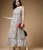 Indibelle offwhite ditsy print cotton maxi