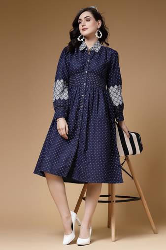 Indibelle blue printed denim dress