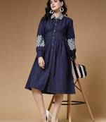 blue printed denim dress