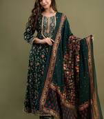 Women's Rayon Floral Print Kurti Pant with Dupatta Set