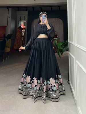 Black Colour Wedding Special Crop Top Lehenga 1