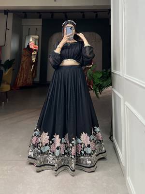 Black Colour Wedding Special Crop Top Lehenga 2