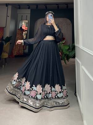 Black Colour Wedding Special Crop Top Lehenga 4