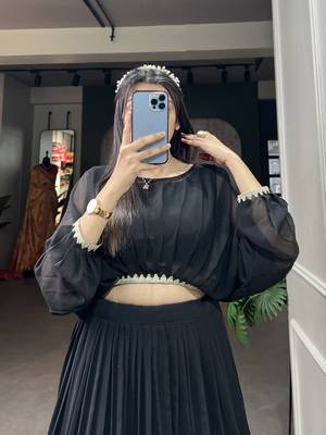 Black Colour Wedding Special Crop Top Lehenga 5