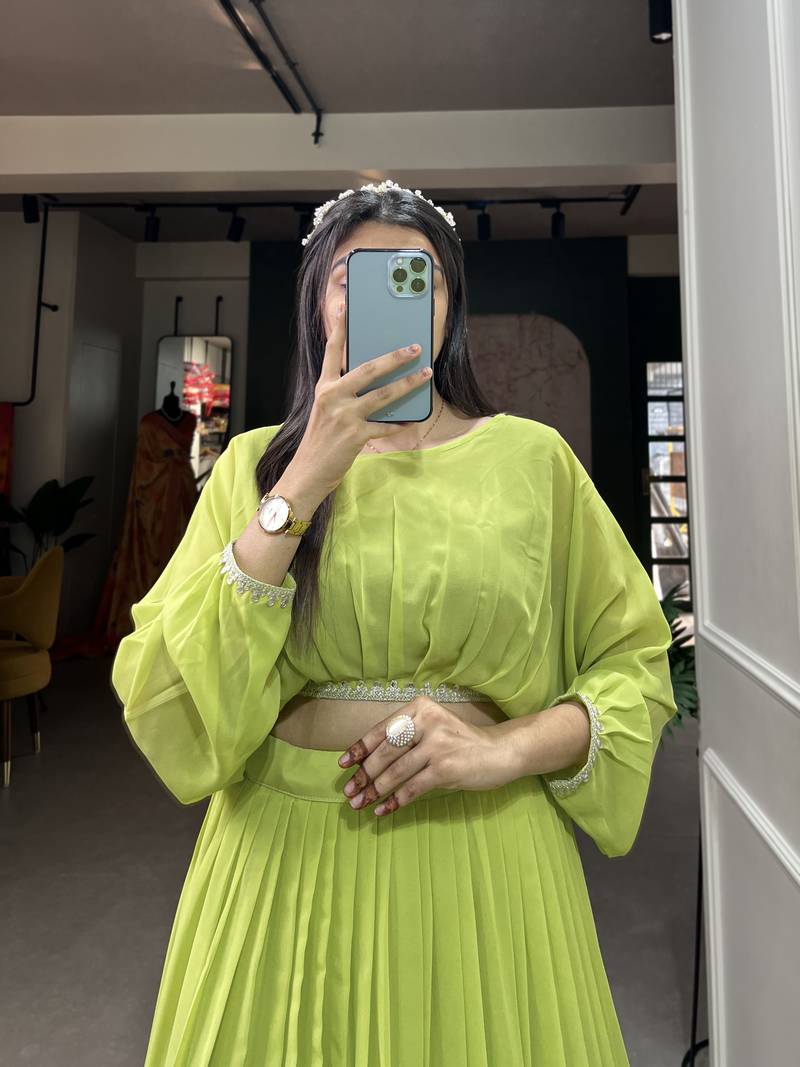 Parrot Colour Wedding Special Crop Top Lehenga - Yana Fab - 4266125