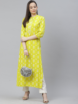 Mokshi women's rayon printed straight kurta 1