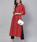 Mokshi red striped rayon straigh kurta
