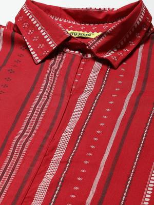 Mokshi red striped rayon straigh kurta 5
