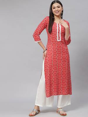 Mokshi red bandhani printed rayon straight kurta 1