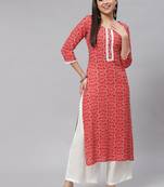 Mokshi red bandhani printed rayon straight kurta