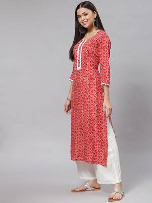 Mokshi red bandhani printed rayon straight kurta 2