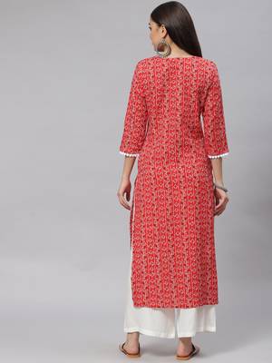 Mokshi red bandhani printed rayon straight kurta 3