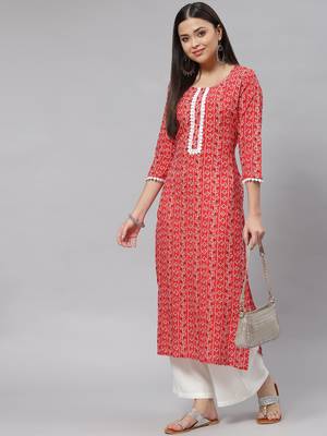 Mokshi red bandhani printed rayon straight kurta 4