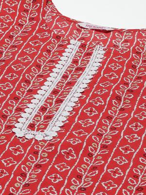 Mokshi red bandhani printed rayon straight kurta 5