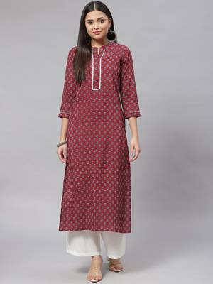 Mokshi maroon floral printed straight kurta 1