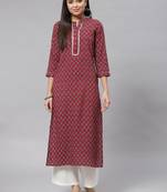 Mokshi maroon floral printed straight kurta