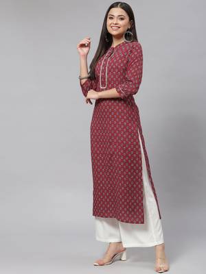 Mokshi maroon floral printed straight kurta 2