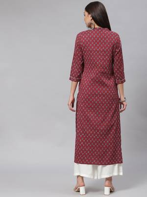Mokshi maroon floral printed straight kurta 3