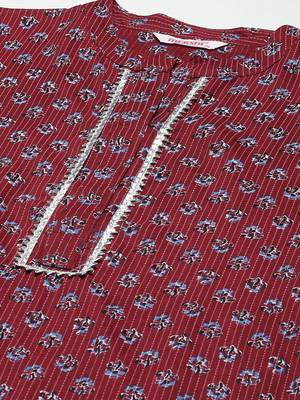 Mokshi maroon floral printed straight kurta 4