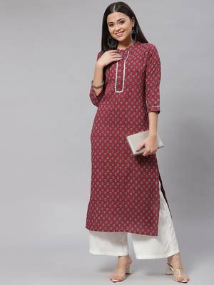 Mokshi maroon floral printed straight kurta 5