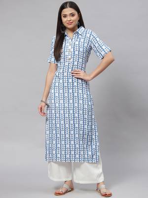 Mokshi blue floral printed rayon straight kurta 1