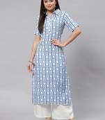 Mokshi blue floral printed rayon straight kurta