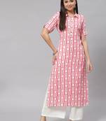 Mokshi pink floral printed rayon straight kurta