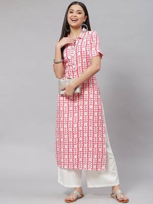 Mokshi pink floral printed rayon straight kurta 2