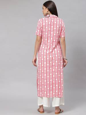 Mokshi pink floral printed rayon straight kurta 3