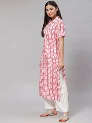 Mokshi pink floral printed rayon straight kurta 4
