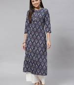 Mokshi blue printed rayon straight kurta