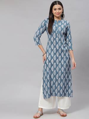 Mokshi grey printed rayon straight kurta 1