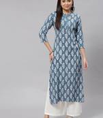 Mokshi grey printed rayon straight kurta