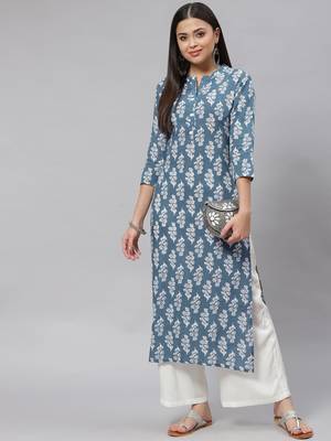 Mokshi grey printed rayon straight kurta 2