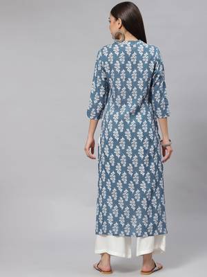 Mokshi grey printed rayon straight kurta 3