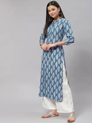 Mokshi grey printed rayon straight kurta 4