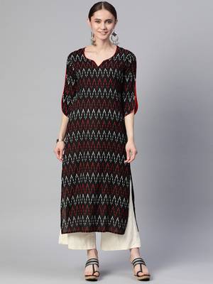 Mokshi black printed rayon straight kurta 1
