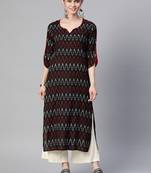 Mokshi black printed rayon straight kurta
