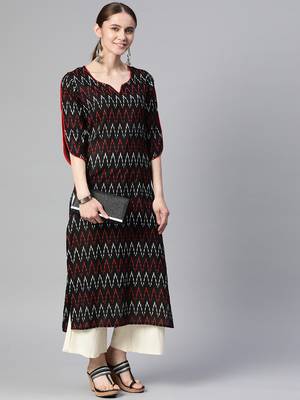 Mokshi black printed rayon straight kurta 2