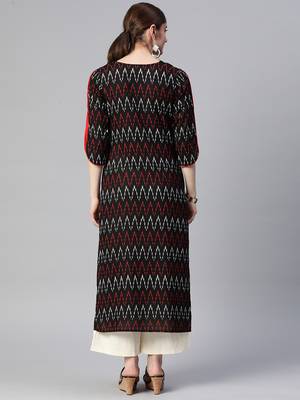 Mokshi black printed rayon straight kurta 3