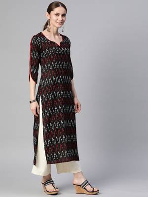 Mokshi black printed rayon straight kurta 4