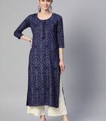 Mokshi blue printed rayon straight kurta