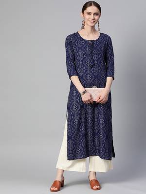 Mokshi blue printed rayon straight kurta 2