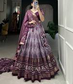 Women's Tussar Silk With Dot & Ikkat Print With Foil Work Lehenga Choli Set