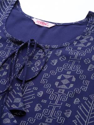Mokshi blue printed rayon straight kurta 5